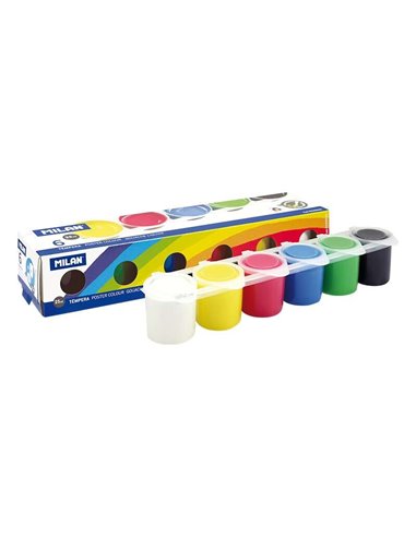 Milan - Pack de 6 Flacons Tempera 25 ml + 1 Pinceau Série 101 - Séchage Rapide - Miscible - Couleurs Assorties