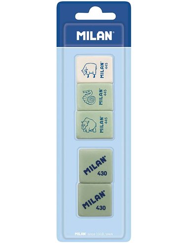 Milan - Pack de 5 Gommes, 3x445 Gommes Crème Rectangulaires + 2x430 Gommes Carrées - Fil d'Ariane - Caoutchouc Synthétique Soupl