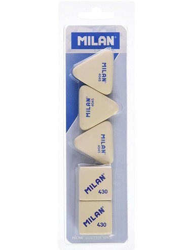 Milan - Pack de 5 Gommes, 3x 4045 Gommes Triangulaires Crème + 2x 430 Gommes Carrées - Fil d'Ariane - Caoutchouc Synthétique Sou