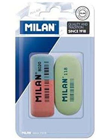 Milan - Pack de 2 Gommes, 1x Gomme Biseautée Double Intensité 8020 + 1x Gomme Ovale 118 - Caoutchouc Synthétique - Pour Tous Typ