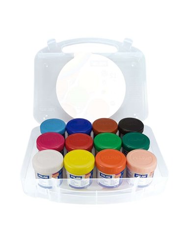 Milan - Pack de 12 Flacons de Tempera 40 ml + 1 Pinceau Série 101 - Séchage Rapide - Miscible - Couleurs Assorties