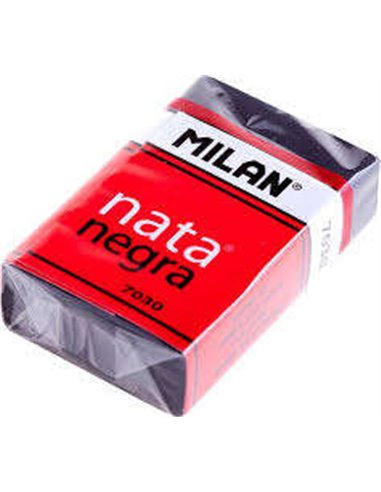 Milan - Gomme Rectangulaire Nata 7030 - Plastique - Bande Carton Rouge - Emballé Individuellement - Extra Doux - Couleur Noir