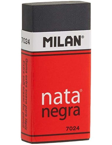 Milan - Gomme rectangulaire Nata 7024 - Plastique - Bande en carton rouge - Emballée individuellement - Extra douce - Couleur no