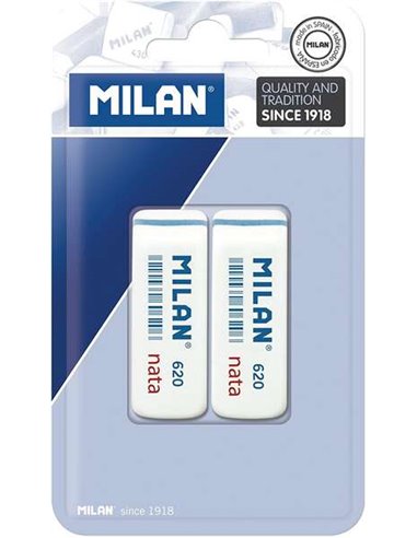 Milan - Nata 620 Pack de 2 Gommes Biseautées - Plastique - Souple - Non Abrasif - Couleur Blanc