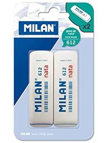 Milan - Nata 612 Pack de 2 Gommes Biseautées - Plastique - Souple - Non Abrasif - Couleur Blanc