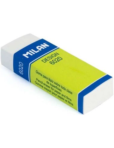 Milan - Gomme Nata 6020 pour dessin rectangulaire - Plastique - Bande de carton vert - Emballé individuellement - Couleur blanc