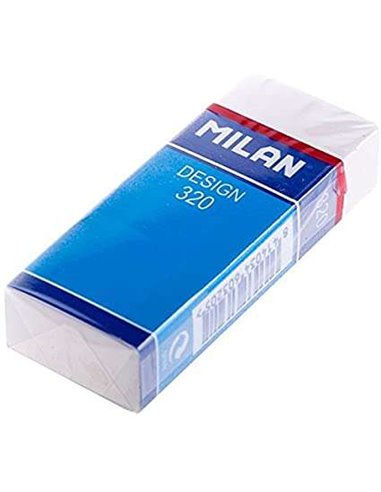 Milan - Gomme rectangulaire Nata 320 - Plastique - Bande en carton bleu - Emballée individuellement - Couleur blanche