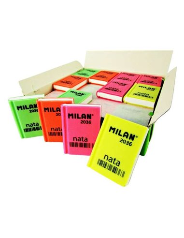 Milan - Gomme rectangulaire Nata 2036 - Plastique - Souple - Design livre - Couleurs fluorescentes assorties