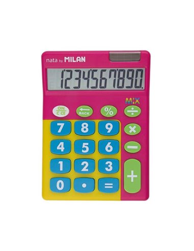 Milan - Calculatrice de bureau Mix à 10 chiffres - Grandes touches - Mise hors tension automatique - Couleur rose et jaune