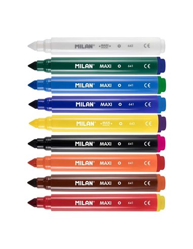 Milan - Pack Maxi Magic de 8 Feutres Colorés + 2 Feutres Magiques - Pointe Conique 7,5 mm - Encre à Eau - Lavable - Couleurs Ass