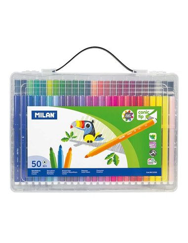 Milan - Etui de 50 Feutres Pointe Conique - Pointe 5 mm - Encre à base d'eau - Miscibles entre eux - Couleurs Assorties