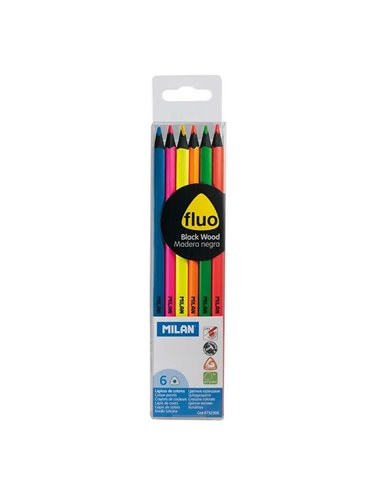 Milan - Fluo Lot de 6 Crayons de Couleur Triangulaires - Mine 2,9 mm - Ergonomiques - Incassables - Bois de Tilleul - Couleurs A