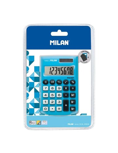 Milan - Calculatrice de Poche 8 Chiffres - Calculatrice de Poche - Soft Touch - 3 Touches Mémoire et Racine Carrée - Couleur Ble