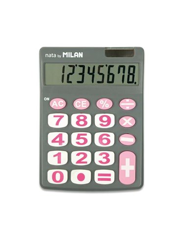 Milan - Calculatrice de bureau à 8 chiffres - Grandes touches - Mise hors tension automatique - Couleur gris et rose