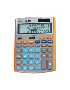 Milan - Calculatrice à 12 chiffres - Écran 3 lignes - 3 touches mémoire - Calcul de la marge - Fonction de conversion de taxes, 