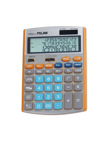 Milan - Calculatrice à 12 chiffres - Écran 3 lignes - 3 touches mémoire - Calcul de la marge - Fonction de conversion de taxes, 