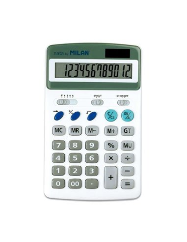 Milan - Calculatrice à 12 chiffres - 3 touches mémoire - Calcul de la racine carrée et de la marge - Mise hors tension automatiq