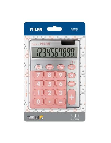 Milan - Calculatrice Argent 10 Chiffres - Calculatrice de Bureau - Grandes Touches - Touche de Rectification de Saisie de Donnée