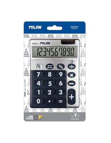 Milan - Calculatrice Argent à 10 Chiffres - Calculatrice de Bureau - Grandes Touches - Touche de Rectification de Saisie de Donn