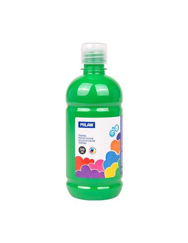 Milan - Flacon Tempera 500ml - Bouchon Distributeur - Séchage Rapide - Miscible - Couleur Vert Clair