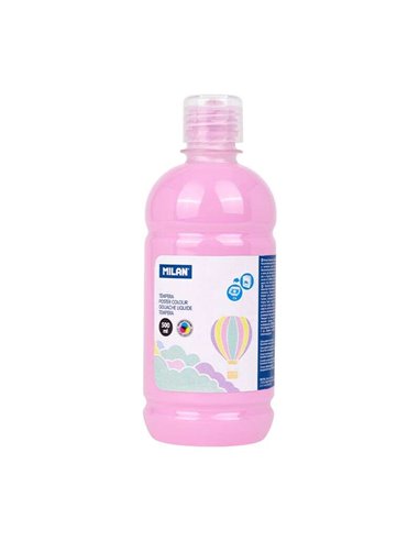 Milan - Flacon Tempera 500ml - Bouchon Distributeur - Séchage Rapide - Miscible - Couleur Rose Pastel