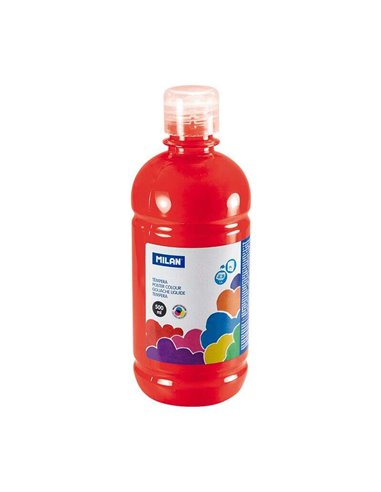 Milan - Flacon Tempera 500ml - Bouchon Distributeur - Séchage Rapide - Miscible - Couleur Rouge