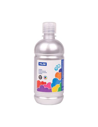 Milan - Flacon Tempera 500ml - Bouchon Distributeur - Séchage Rapide - Miscible - Couleur Argent