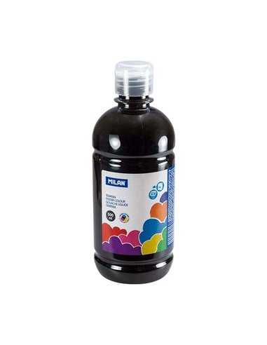 Milan - Flacon Tempera 500ml - Bouchon Distributeur - Séchage Rapide - Miscible - Couleur Noir