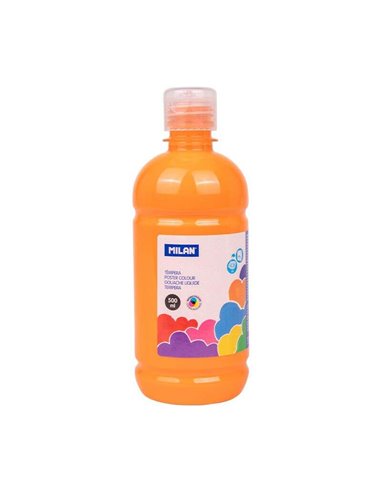 Milan - Flacon Tempera 500ml - Bouchon Distributeur - Séchage Rapide - Miscible - Couleur Orange