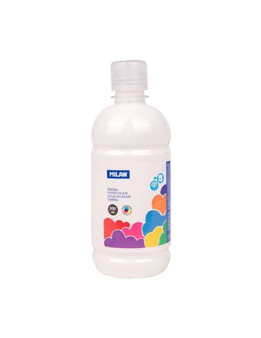 Milan - Flacon Tempera 500ml - Bouchon Distributeur - Séchage Rapide - Miscible - Couleur Blanc