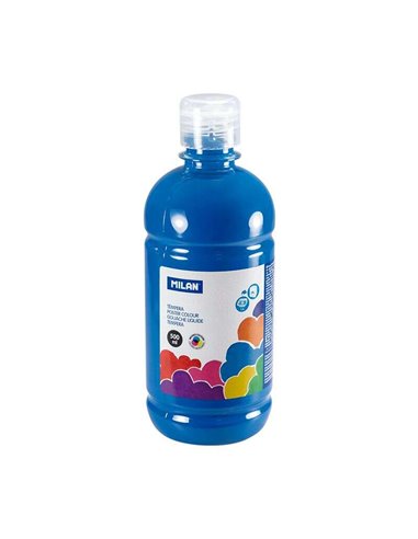 Milan - Flacon Tempera 500 ml - Bouchon distributeur - Séchage rapide - Miscible - Couleur Bleu Cyan