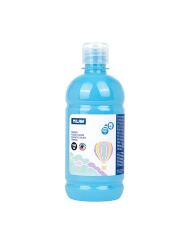 Milan - Flacon Tempera 500ml - Bouchon Distributeur - Séchage Rapide - Miscible - Couleur Bleu Clair Pastel