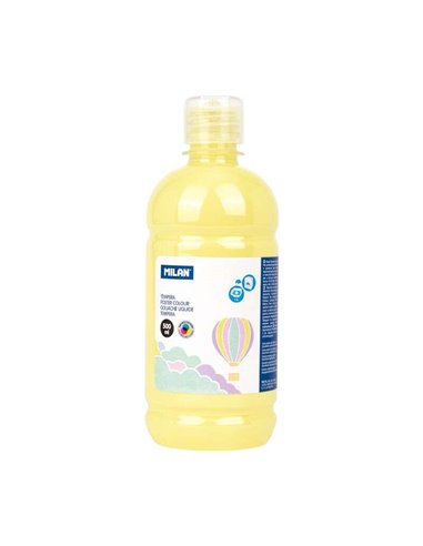 Milan - Flacon Tempera 500ml - Bouchon Distributeur - Séchage Rapide - Miscible - Couleur Jaune Pastel