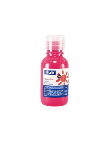 Milan - Flacon Tempera 125ml - Bouchon Distributeur - Séchage Rapide - Miscible - Couleur Rose Fluo