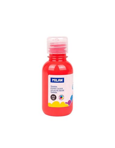 Milan - Flacon Tempera 125ml - Bouchon Distributeur - Séchage Rapide - Miscible - Couleur Rouge