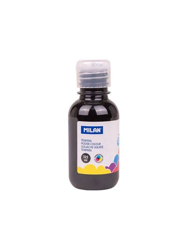 Milan - Flacon Tempera 125ml - Bouchon Distributeur - Séchage Rapide - Miscible - Couleur Noir