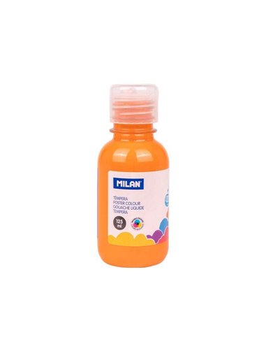 Milan - Flacon Tempera 125ml - Bouchon Distributeur - Séchage Rapide - Miscible - Couleur Orange