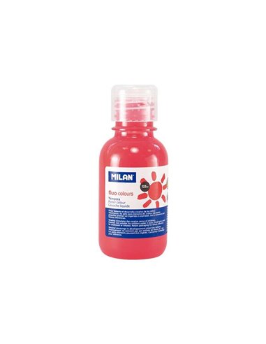 Milan - Flacon Tempera 125ml - Bouchon Distributeur - Séchage Rapide - Miscible - Couleur Corail Fluo