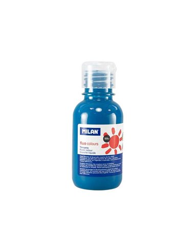 Milan - Flacon Tempera 125ml - Bouchon Distributeur - Séchage Rapide - Miscible - Couleur Bleu Fluo