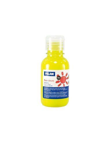 Milan - Flacon Tempera 125ml - Bouchon Distributeur - Séchage Rapide - Miscible - Couleur Jaune Fluo