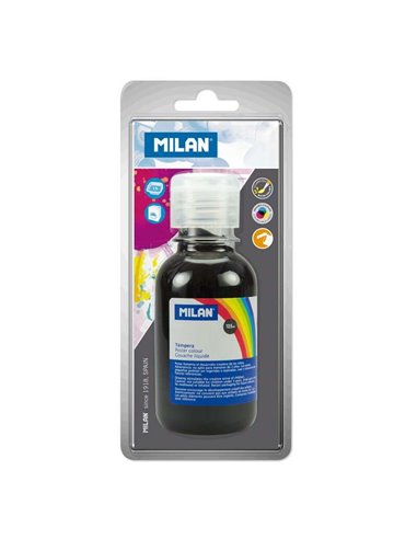 Milan - Flacon Tempera 125 ml - Bouchon Distributeur - Séchage Rapide - Miscible - Couleur Noir