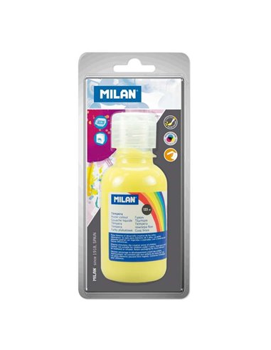 Milan - Flacon Tempera 125 ml - Bouchon Distributeur - Séchage Rapide - Miscible - Couleur Jaune Citron