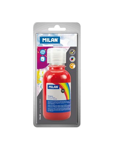 Milan - Flacon Tempera 125 ml - Séchage Rapide - Bouchon Doseur - Miscible - Couleur Rouge Vermillon