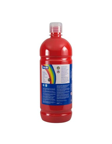 Milan - Flacon Tempera 1000ml - Bouchon Distributeur - Séchage Rapide - Miscible - Couleur Rouge