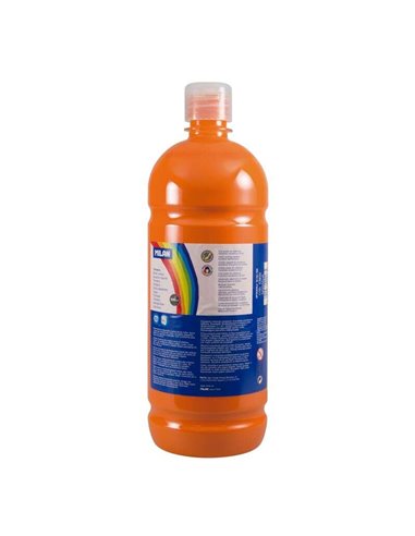 Milan - Flacon Tempera 1000ml - Bouchon Distributeur - Séchage Rapide - Miscible - Couleur Orange