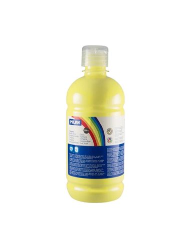 Milan - Flacon Tempera - 500 ml - Bouchon Distributeur - Séchage Rapide - Miscible - Couleur Jaune Citron