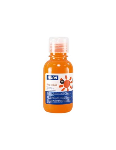 Milan - Flacon Tempera - 125 ml - Bouchon distributeur - Séchage rapide - Miscible - Couleur Orange Fluorescent