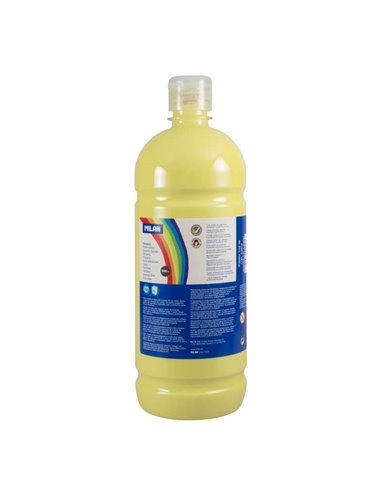 Milan - Flacon Tempera - 1000 ml - Bouchon Distributeur - Séchage Rapide - Miscible - Couleur Jaune Citron