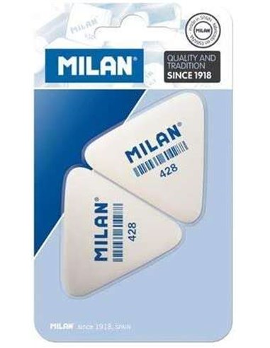 Milan - 428 Pack de 2 Gommes Triangulaires - Mie d'Ariane - Caoutchouc Synthétique Souple - Couleur Blanc