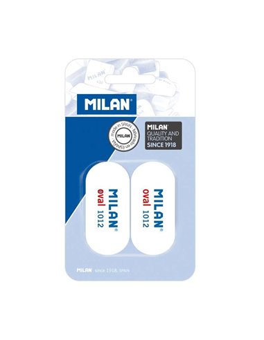 Milan - 1012 Pack de 2 Gommes Ovales - Mie d'Ariane - Caoutchouc Synthétique Souple - Couleur Blanc